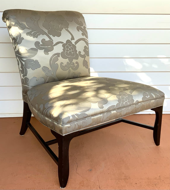 Upholstered Slipper Chair with Neutral Silk Fabric