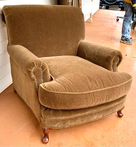 Old Hickory Tannery Chocolate Mohair Club Chair AS-IS
