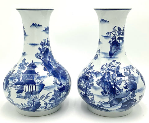 Pair of Vintage Bombay Blue & White Vases