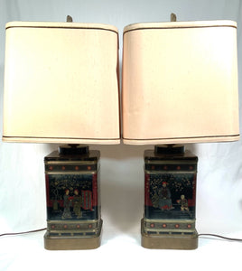 Pair of Mid Century Frederick Cooper Asian Tea Tin Lamps
