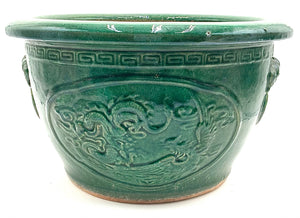 Green Ceramic Planter with Dragon Motif