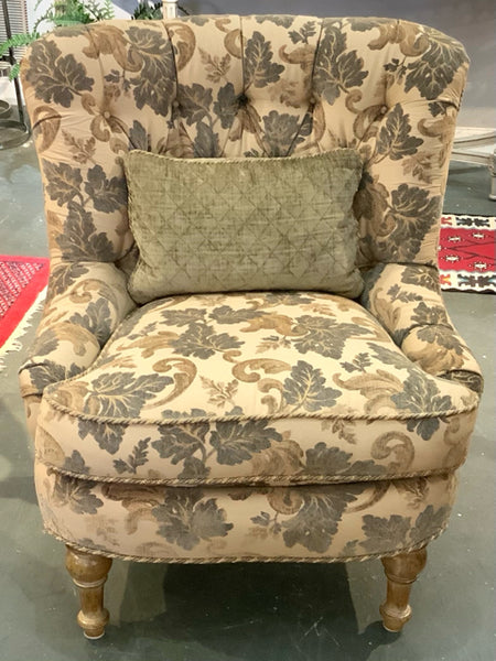 Highland House Tufted Upholstered Chair with Damask Leaf Upholstery