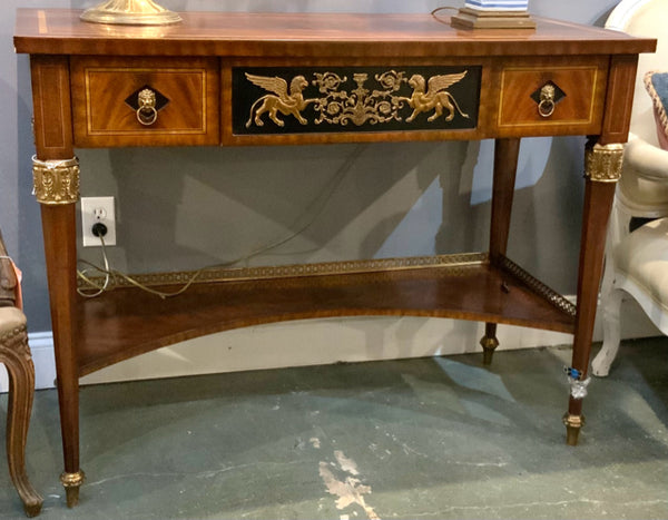 Maitland Smith Flame Mahogany Console with Brass Gallery