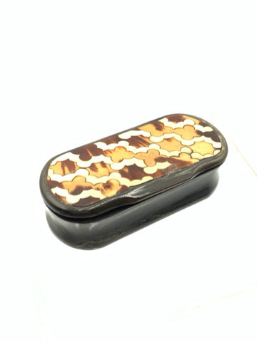 Antique Snuff Box with Laquered Horn Inlay Lid