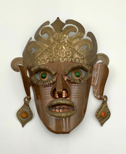 Copper & Brass Folk Art Mask With Stones