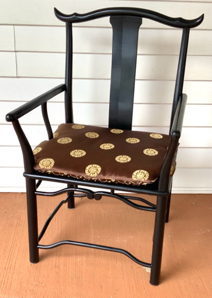 Asian Armchair with Black Painted Finish & Silk Cushion