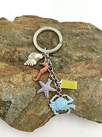 COACH Silvertone Pink Blue Purple Enamel & Pave Beach Charm Keychain/Bag Charm