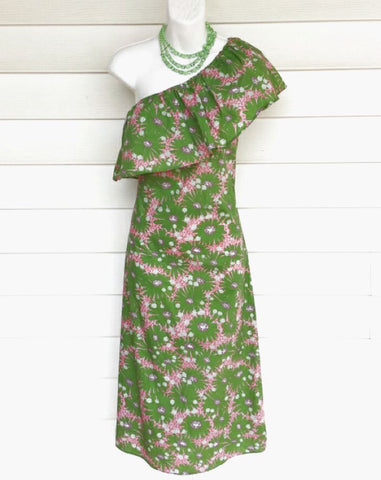 FLORA BEA Green/Pink/White Floral One Shldr Dress