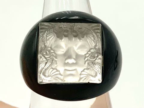 Lalique Arethuse Crystal & Black Resin Ring