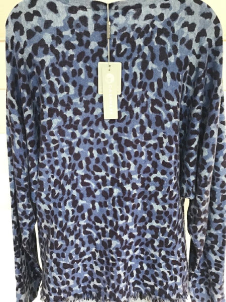 IN CASHMERE Blue Animal Print L/S Cashmere Sweater