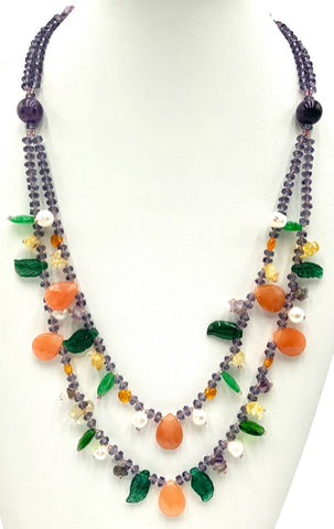 Sterling, Amethyst, Carnelian & More Two-Strand Beaded Necklace