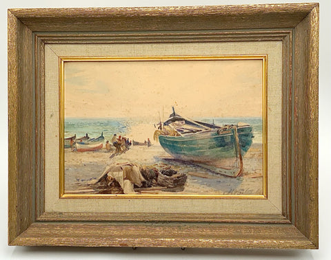 Vintage Framed Watercolor of  Boat on Shore