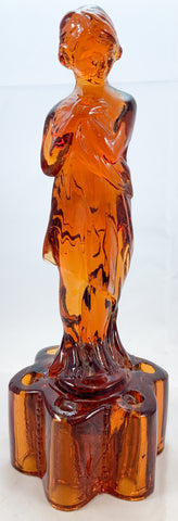 Antique Amber Glass Figure with Floral Arranger Base
