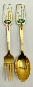 A. Michelsen Gold Vermeil over Sterling Silver Enameled Spoon & Fork Set 1949