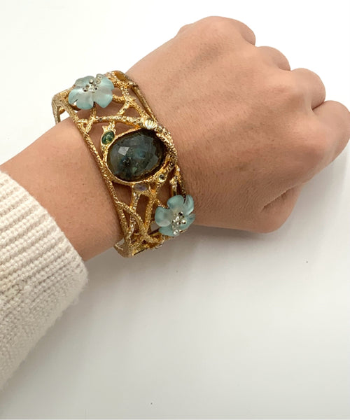 ALEXIS BITTAR Allegory Labradorite, Lucite Floral Hinged Bangle