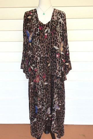 JOHNNY WAS Blk/Brn Leopard Embroidered Velvet Penelope S/L Maxi Dress