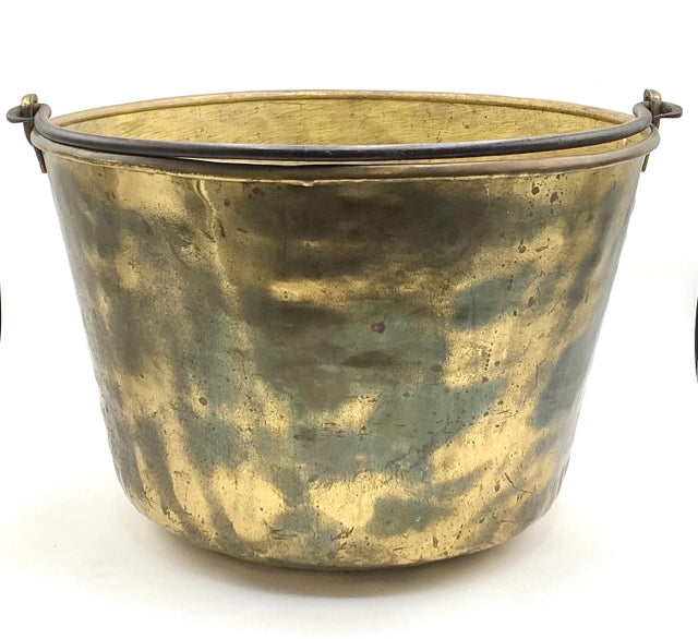 Large Antique Brass Pot with Iron Handle