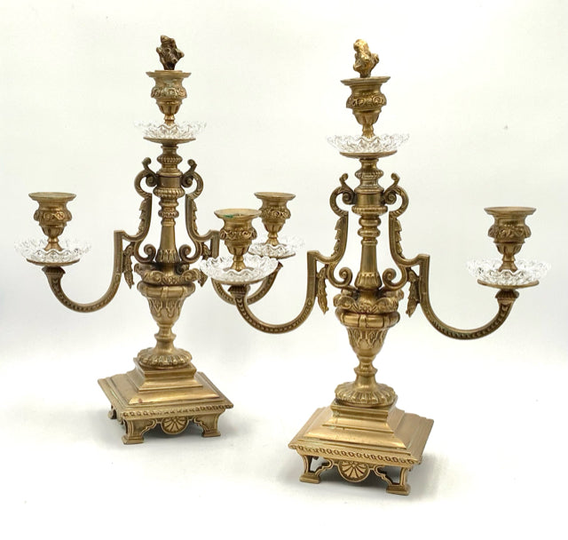 Pair of Vintage French Brass Candelabras