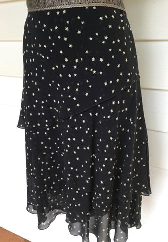 ESCADA Black Cream Star Print Silk Tiered Skirt