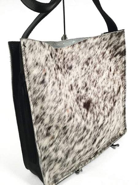 D&S CUSTOM Black Leather Spotted Fur Handbag
