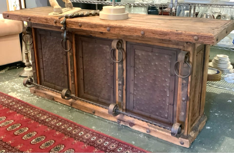 Custom Made Rustic Wood Bar with Iron Accents