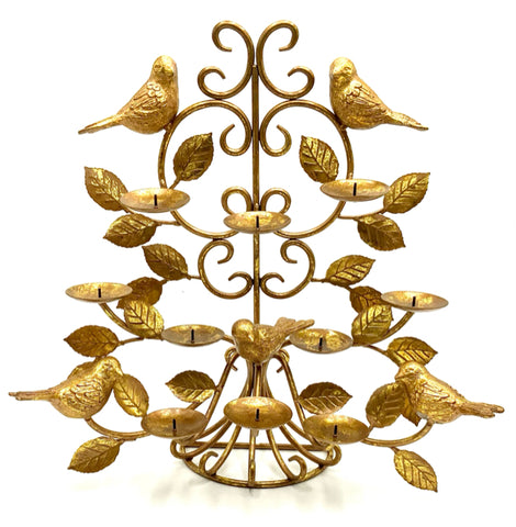 Gold Metal Candelabra with Bird Motif
