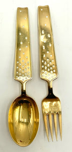 A. Michelsen Gold Vermeil over Sterling Silver Enameled Spoon & Fork Set 1944