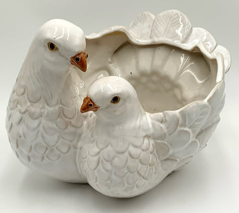 Pair of White Doves Ceramic Planter