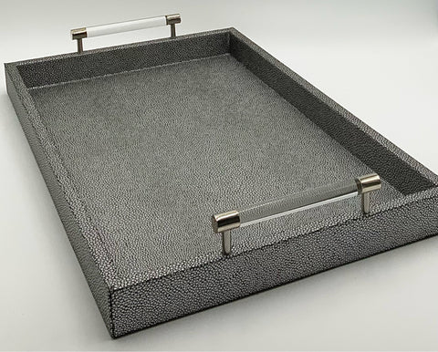 Faux Shagreen Tray with Acrylic Handles