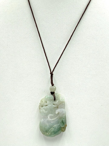 Carved Jade Pendant on Silk Cord Necklace
