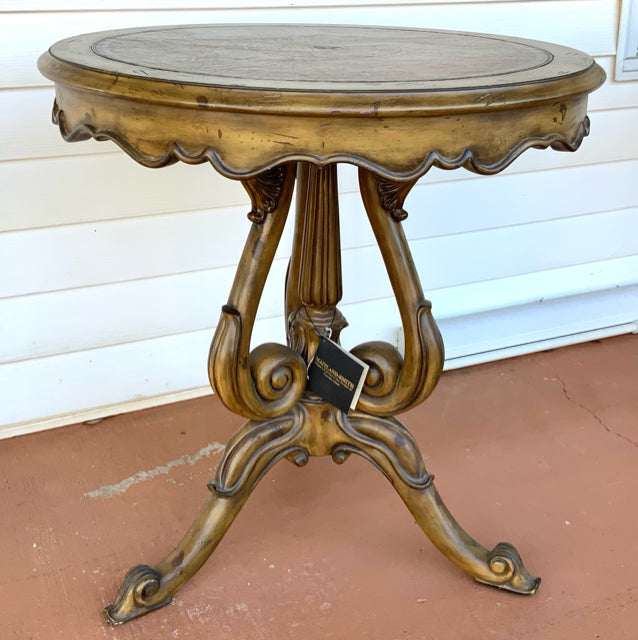 NEW Round Maitland Smith Pedestal Table with Leather Top