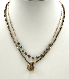 CHAN  LUU Gold Plated Double Strand Hematite Pearl Pendant