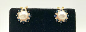 14kt Gold, Akoya Pearl, Diamond & Sapphire Clip-On Earrings