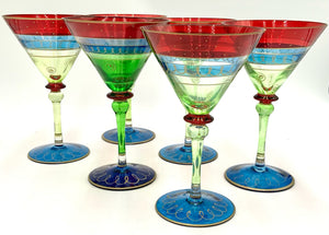 Set/6 Vintage Pier 1 Painted Martini Glasses