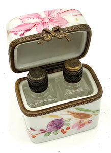 Limoges Porcelain Trinket Box with Perfume Bottles