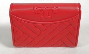 TORY BURCH Poppy Orange Stitched Leather Alexa Foldable Mini Wallet