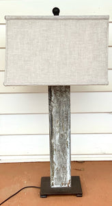 Distressed Metal Column Lamp with Square Linen Shade