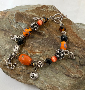 Halloween-Inspired Artisan Bracelet with Art Glass & Sterling Beads