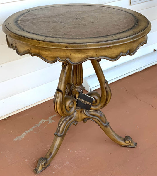 NEW Round Maitland Smith Pedestal Table with Leather Top