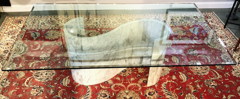 Glass Dining Table with "S" Shape Carrara Marble Base