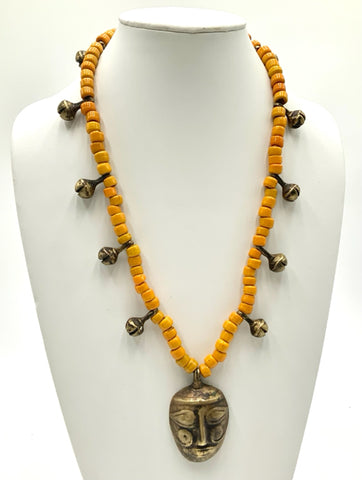 Tribal Beaded Glass & Brass Necklace