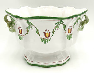 Painted Italian Pottery Cache Pot with Leaf Handles