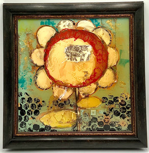 Signed Mixed Media of Flower in Wood Frame