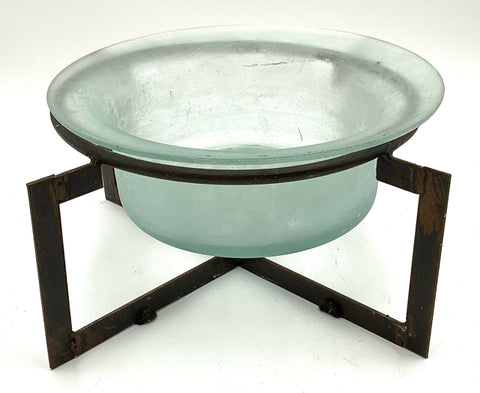 Frosted Glass Bowl on Iron Stand