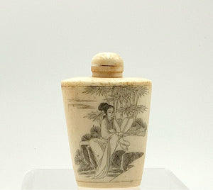 Vintage Bone Snuff Bottle with Geisha Design