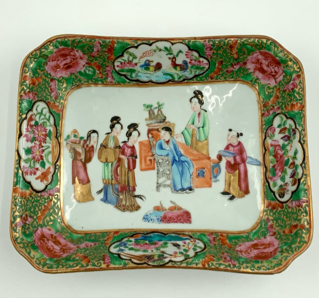 Antique Chinese Canton Famille Rose Handpainted Rectangular Bowl