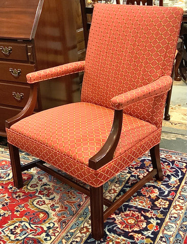 Upholstered Armchair with Rust & Gold Fabric