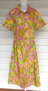 FLORA BEA Pink/Yellow/Green Mod Floral S/S B/D Dress
