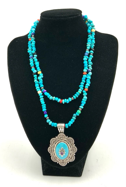 Carolyn Pollack Sterling, Turquoise, Coral & Lapis Necklace