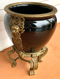 Pair of Black and Bronze Neoclassic Planters